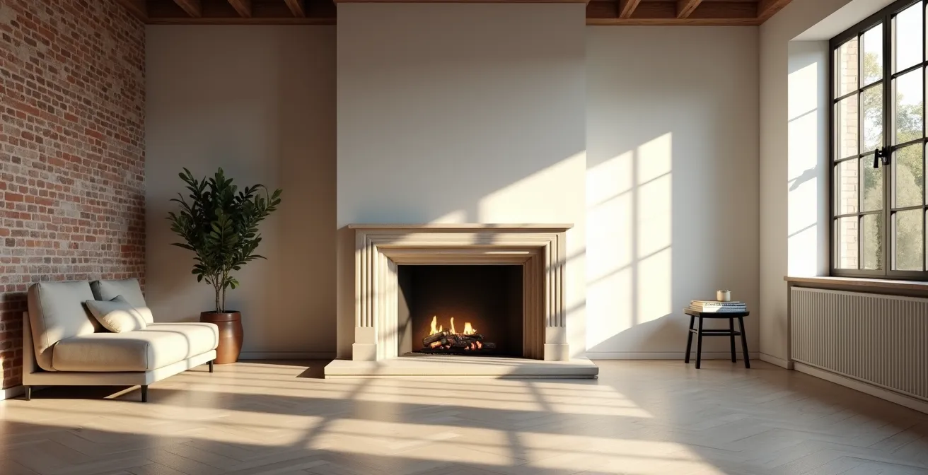 Vue en coupe d'une cheminée avec visualisation symbolique de la perte de chaleur