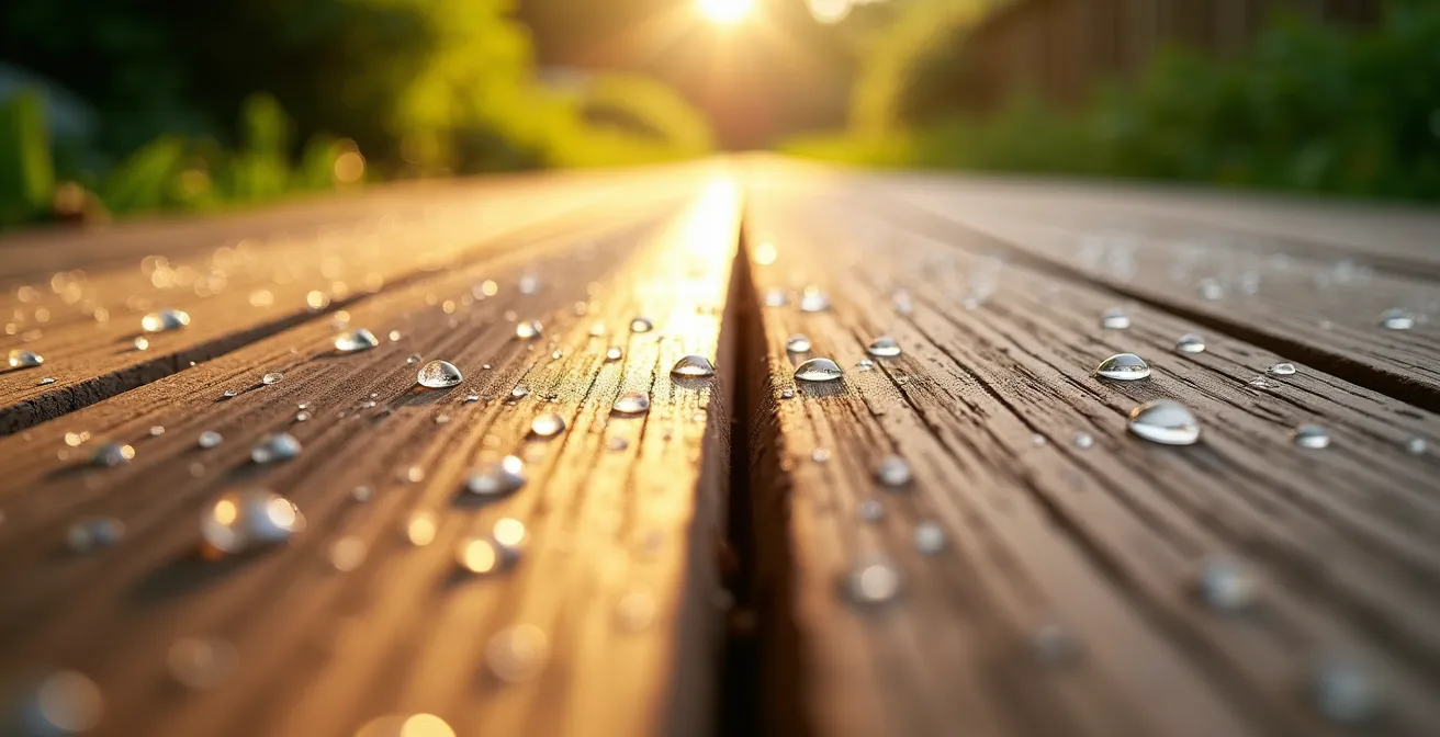 Comparaison visuelle entre composite cappé et PVC cellulaire sous le soleil d'été