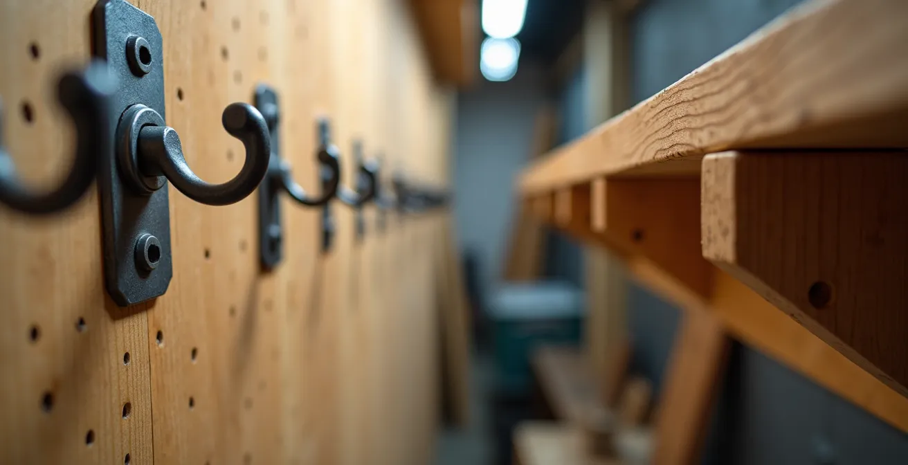 Vue comparative d'un mur d'atelier avec panneau perforé et système French Cleat