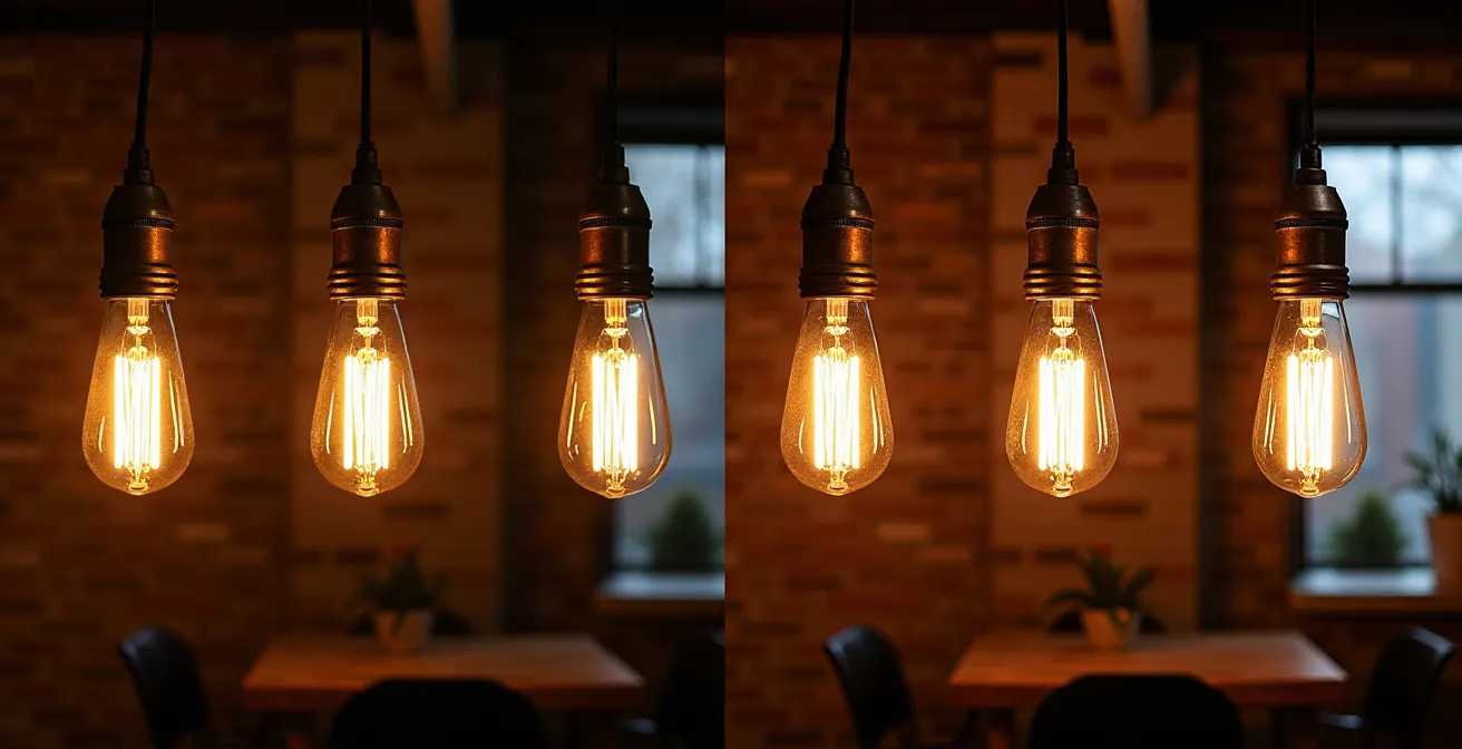 Comparaison visuelle de différentes températures de couleur d'ampoules LED dans un intérieur montréalais