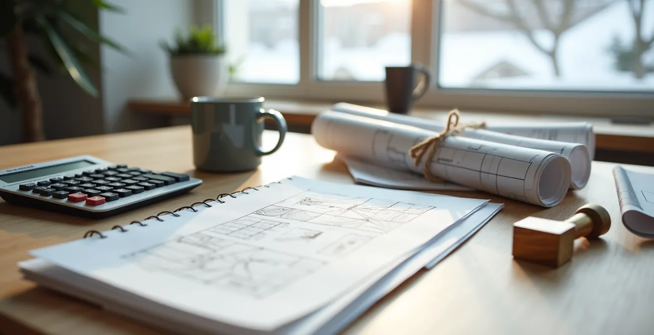 Documents de protection financière et contrat de rénovation organisés sur bureau