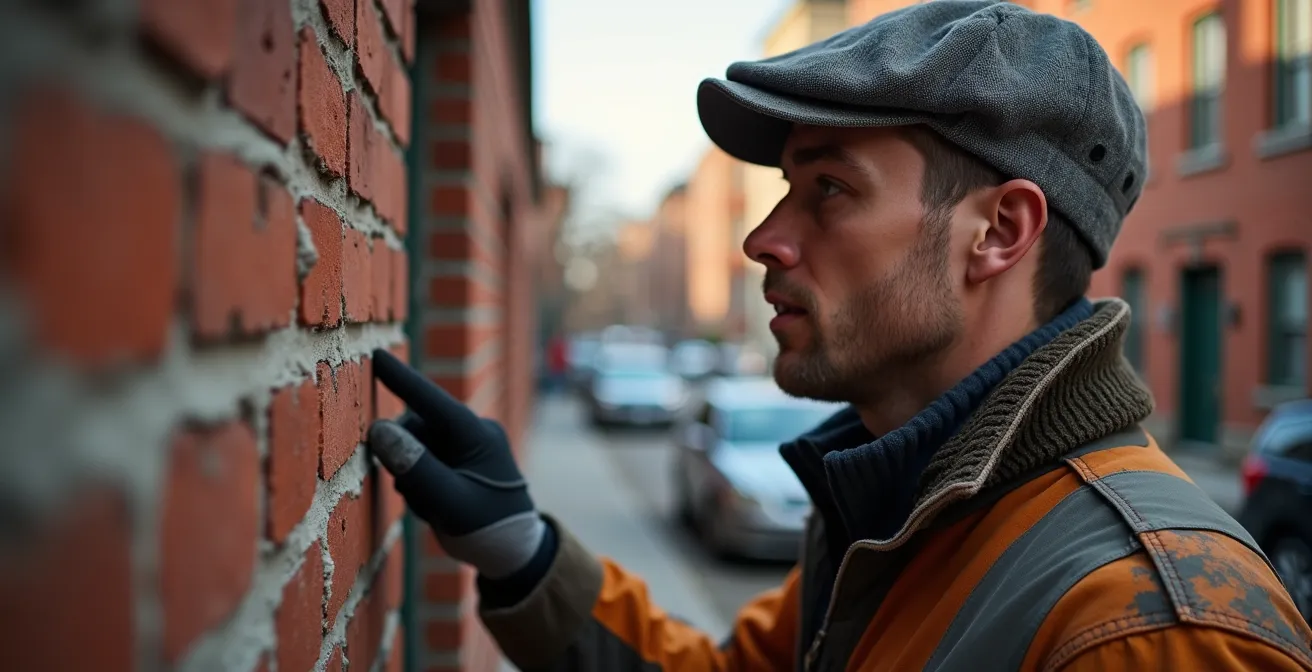 Inspection d'une façade de triplex montréalais après l'hiver