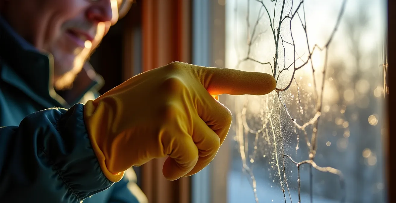 Inspection d'un joint de fenêtre montrant les signes de vieillissement et fissuration