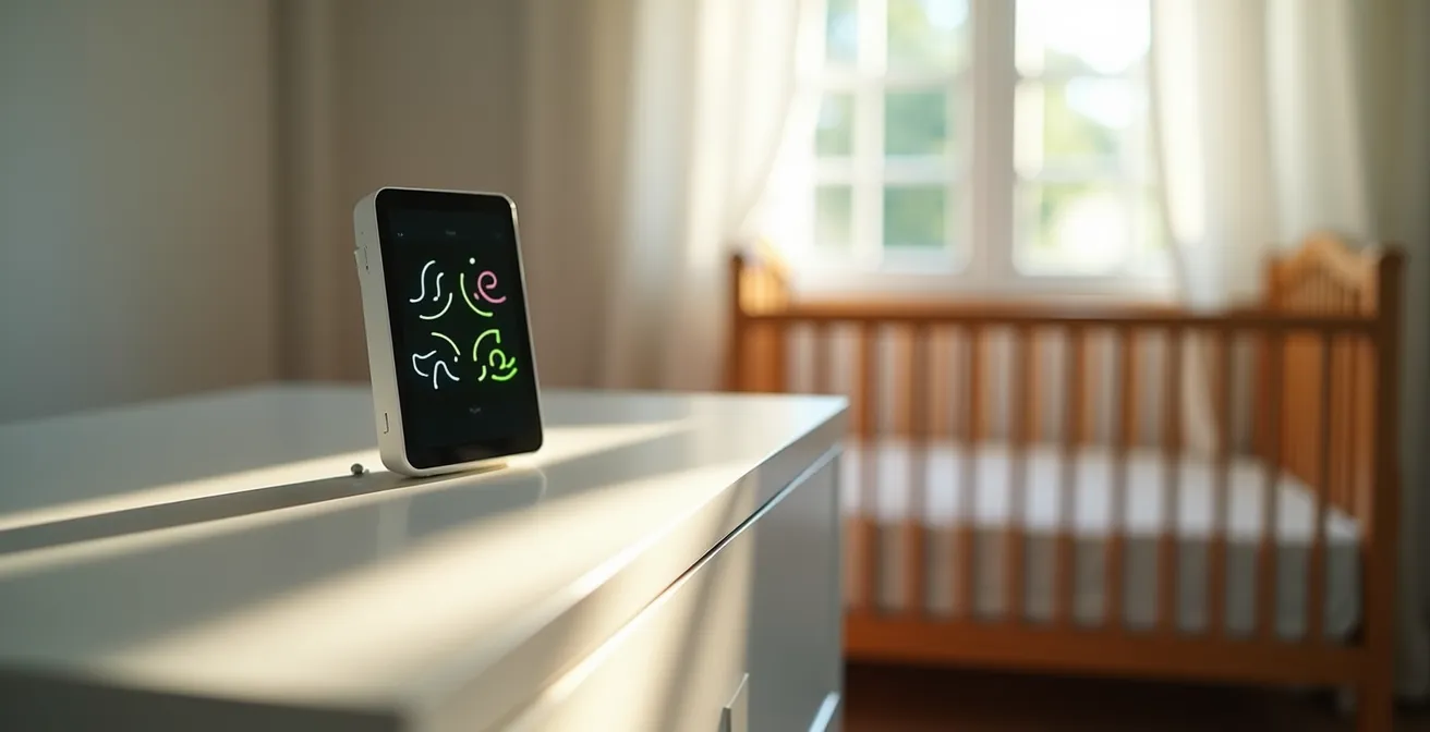 Vérification de la qualité de l'air dans une chambre de bébé avec un moniteur