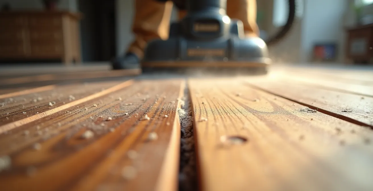Protection hermétique d'un chantier de sablage de plancher avec système de filtration HEPA dans un logement montréalais
