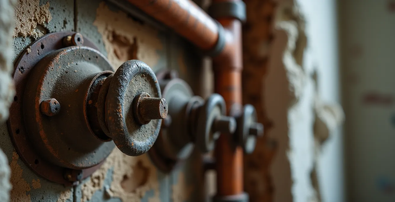 Gros plan sur mur ouvert révélant vieux filage knob and tube dans un plex montréalais