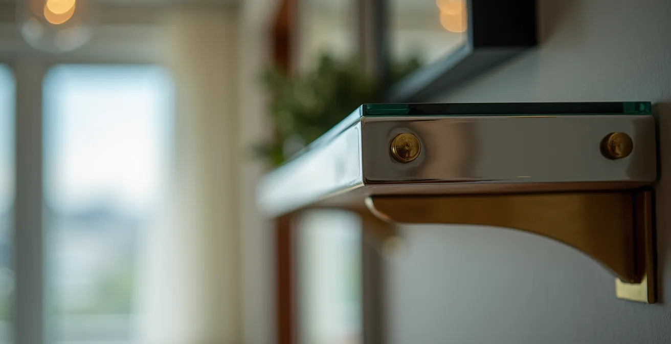 Tablette avec surface miroir installée au-dessus d'une porte dans un condo montréalais