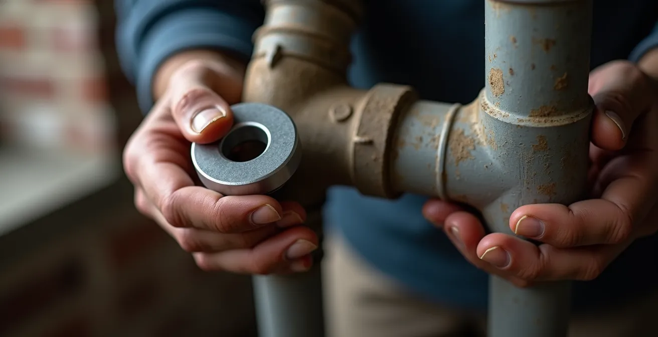 Test de diagnostic d'un tuyau avec un aimant pour détecter le plomb