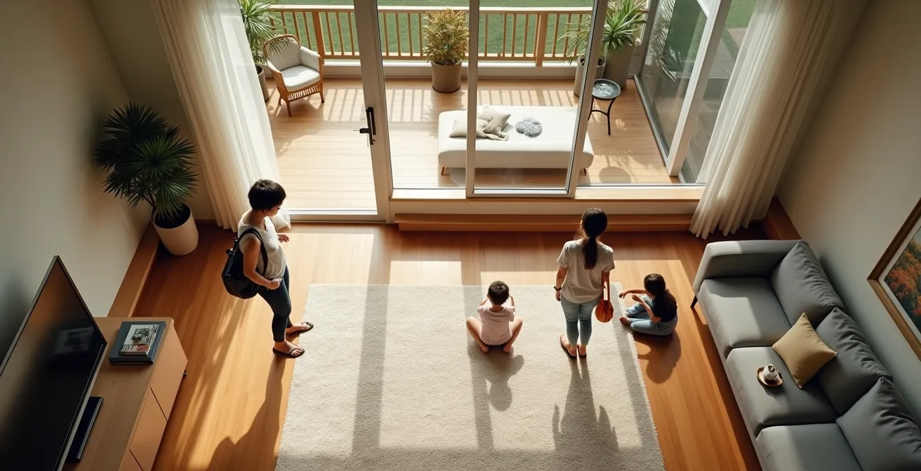 Vue aérienne d'une aire ouverte montrant les zones de transition et les axes de circulation optimisés